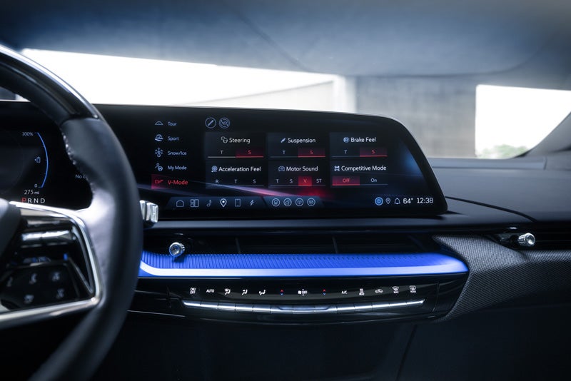 The 2026 OPTIQ-V Display Screen Displaying the V-Mode Settings | Clay Cooley Cadillac in Mesquite TX