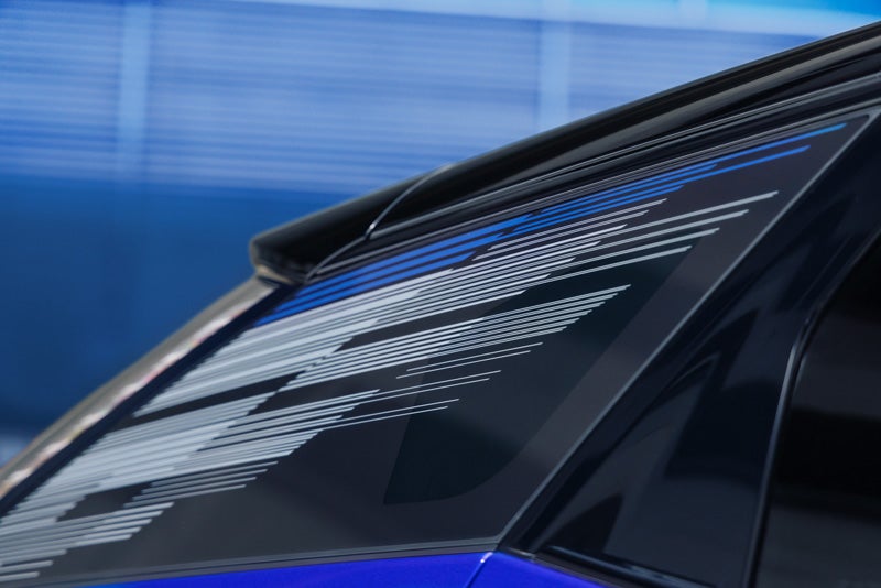 Close-up of the Modern Pattern on the 2026 OPTIQ-V Rear Quarter Glass | Clay Cooley Cadillac in Mesquite TX